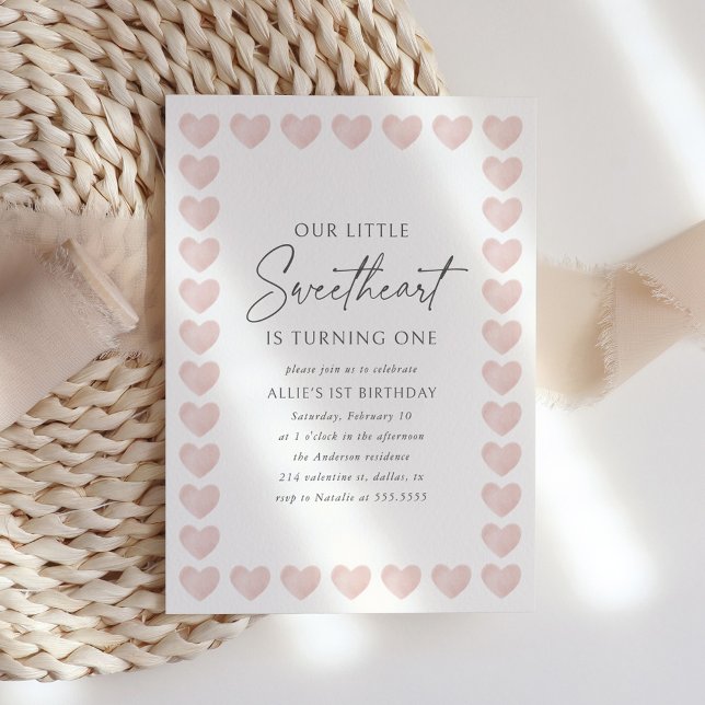Pink Heart Little Sweetheart Valentines Birthday Invitation (Creator Uploaded)