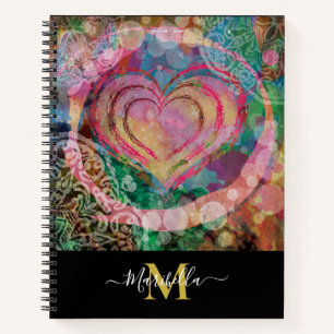 Pink Heart Love Abstract Monogram Notebook