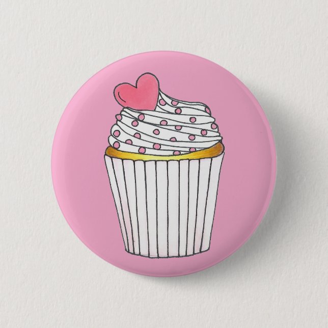 Pink Heart Love Cupcake Bridal Shower Birthday 6 Cm Round Badge (Front)
