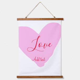 Pink heart love happy Valentine's day text red nam Hanging Tapestry