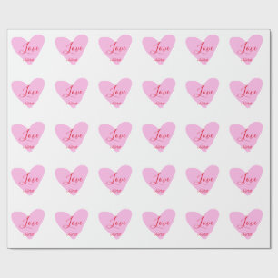 Pink heart love happy Valentine's day text red nam Wrapping Paper