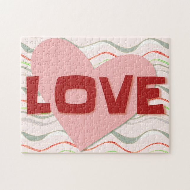Pink Heart Love Retro Style Puzzle (Horizontal)