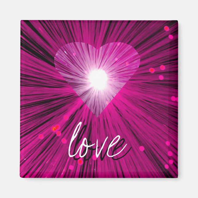 Pink Heart 'love' square fridge magnet (Front)