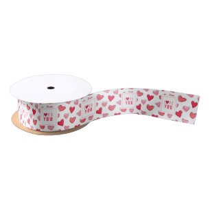 Pink Heart Love You Gift or Favour Satin Ribbon