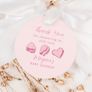 Pink Heart Macaron Valentine Baby Shower Favour Tags