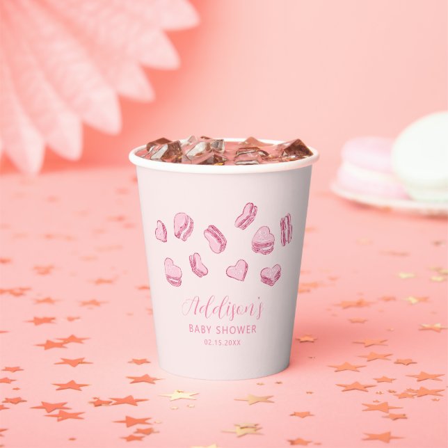 Pink Heart Macarons Baby Shower Paper Cups (Insitu)
