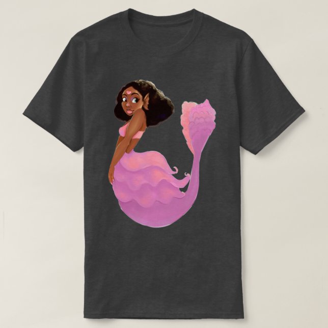 Pink Heart Mermaid With Afro T-Shirt (Design Front)