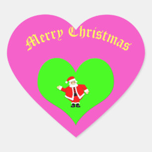 Pink Heart Merry Christmas Green Red Santa Sticker