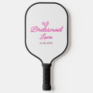 PINK heart minimal add name bridesmaid gift year Pickleball Paddle
