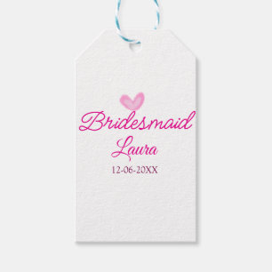 PINK heart minimal add name bridesmaid gift year Tags