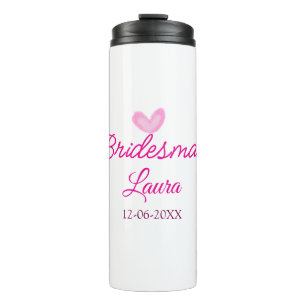 PINK heart minimal add name bridesmaid gift year Thermal Tumbler