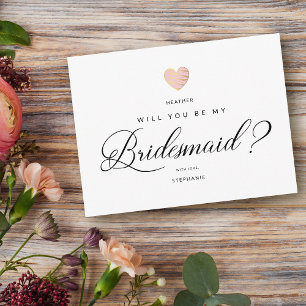 Pink Heart Minimalist Will You Be My Bridesmaid? Postcard