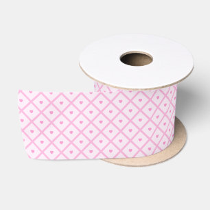 Pink Heart Modern Plaid Collection Satin Ribbon