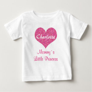 Pink Heart Mommy`s Princess Personalized Name Baby T-Shirt