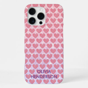 Pink Heart monogram glitter sparkle custom name iPhone 16 Pro Max Case