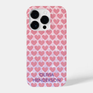Pink Heart monogram glitter sparkle custom name iPhone 14 Pro Case