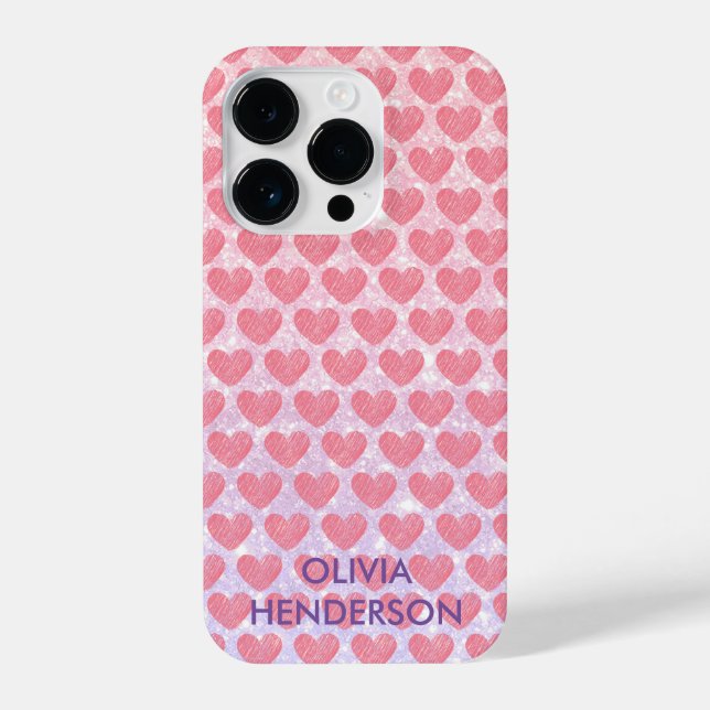 Pink Heart monogram glitter sparkle custom name iPhone Case (Back)