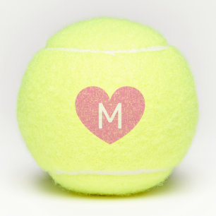 Pink Heart Monogram Letter Tennis Balls