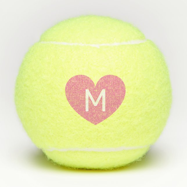 Pink Heart Monogram Letter Tennis Balls (Front)