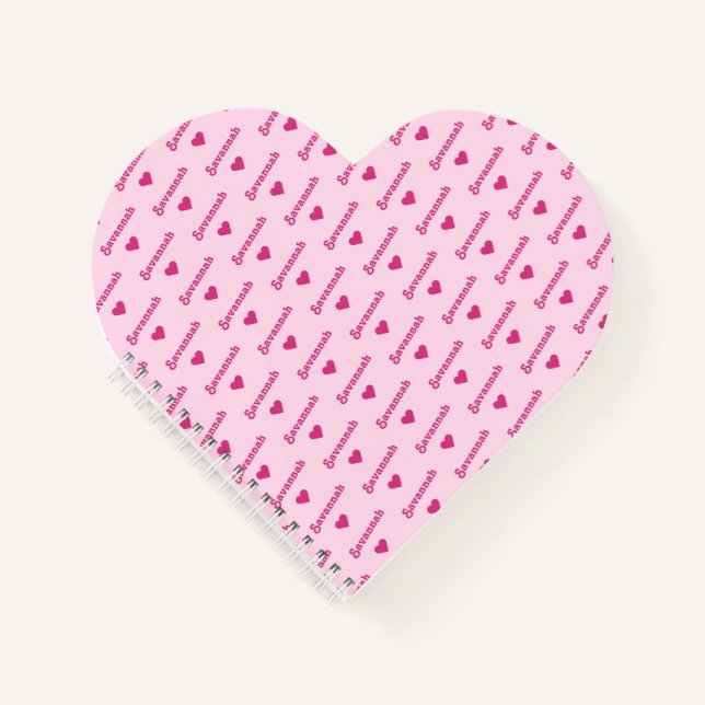Pink Heart Notebook with repeating name and hearts (Front)