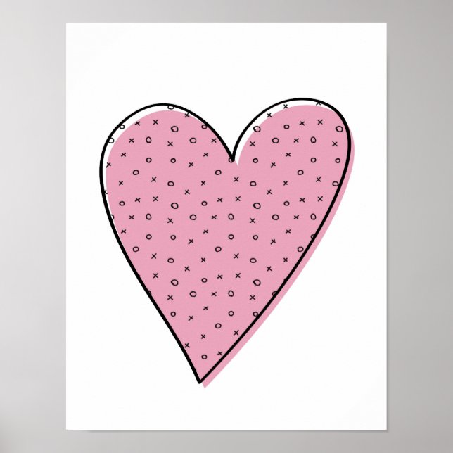 Pink heart noughts and crosses kids poster print (Front)