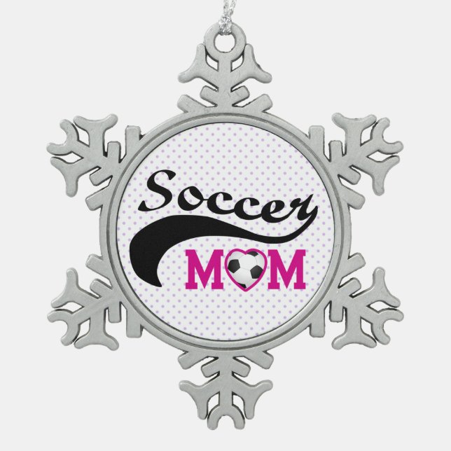 Pink Heart O Soccer Mum Snowflake Pewter Christmas Ornament (Front)