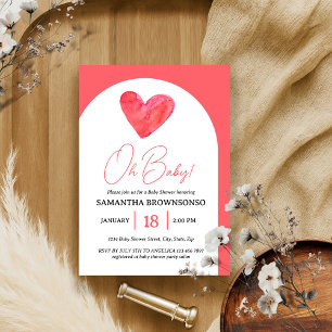 Pink Heart Oh Baby Shower Invitation