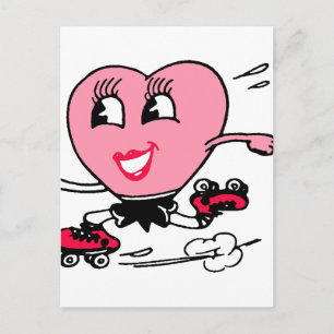 Pink Heart on Roller Skates Postcard
