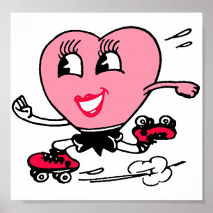 Pink Heart on Roller Skates Poster