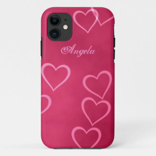 Pink heart outlines iPhone 11 case