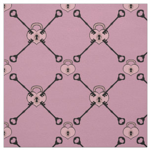 Pink heart padlock with keys pattern fabric