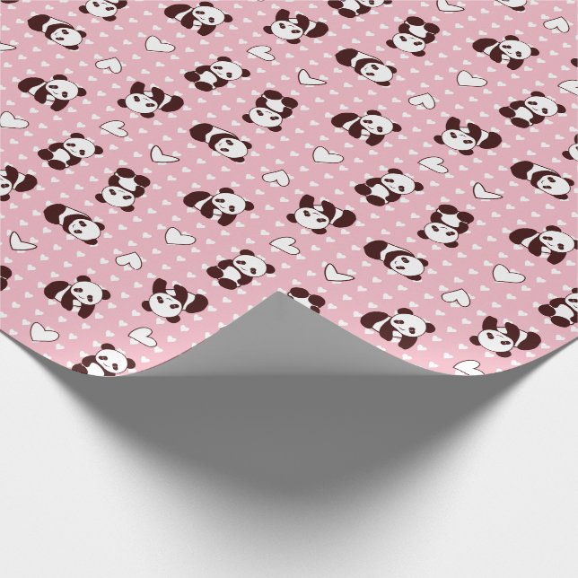 Pink heart panda bear wrapping paper (Corner)