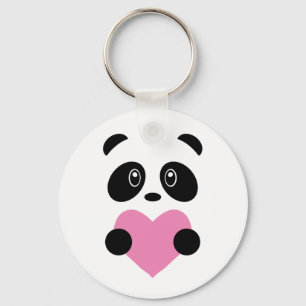 Pink Heart Panda Key Ring