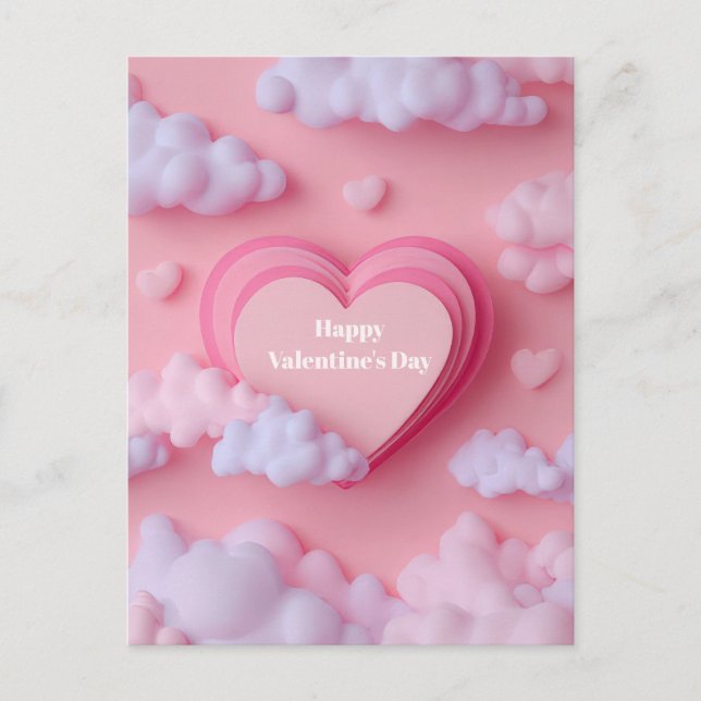 Pink Heart Papercut Valentine`s Day Card  (Front)