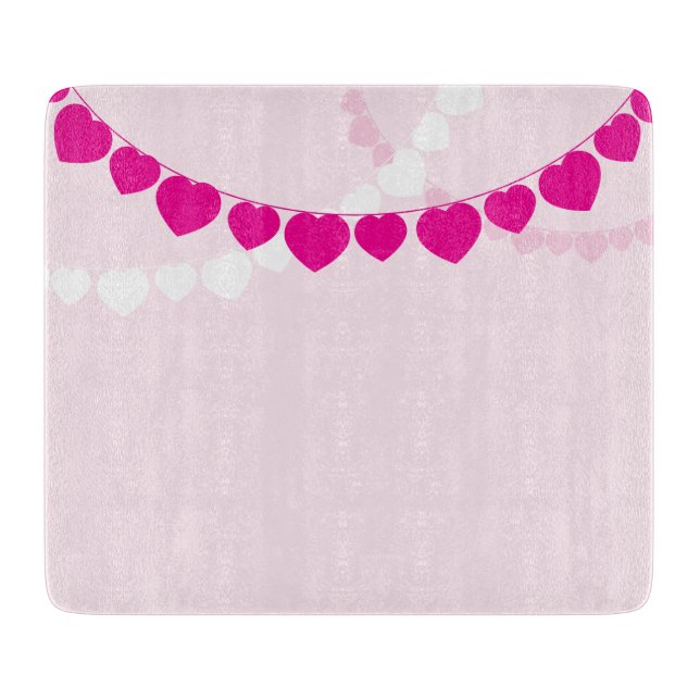 Pink Heart Party Glass Cutting Board 6"x7" (Front)