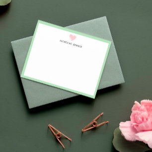 Pink Heart Pastel Green Border Personalised Thank You Card