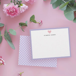 Pink Heart Pastel Purple Border Personalised Thank You Card