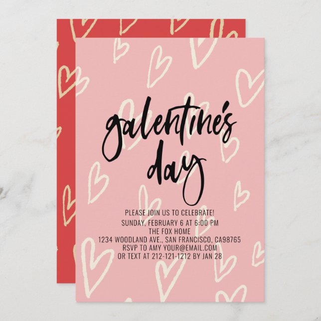 Pink Heart Pattern Galentine's Day Party Invitation (Front/Back)