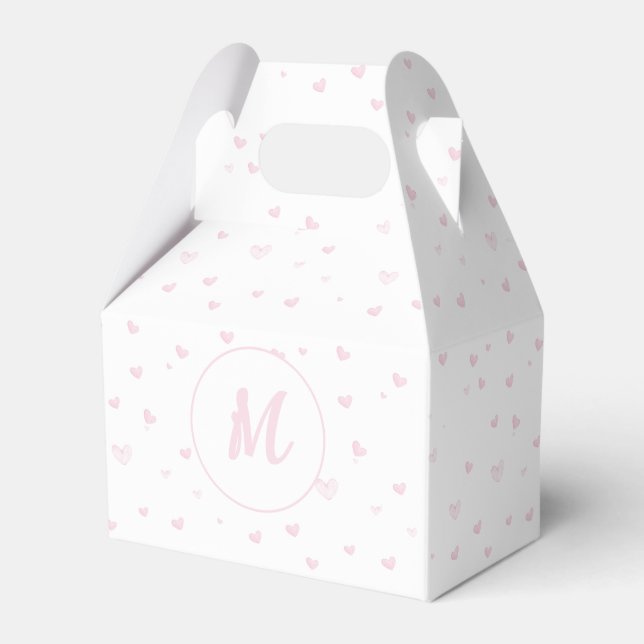 Pink Heart Pattern Girly Romantic Monogrammed Favour Box (Front Side)