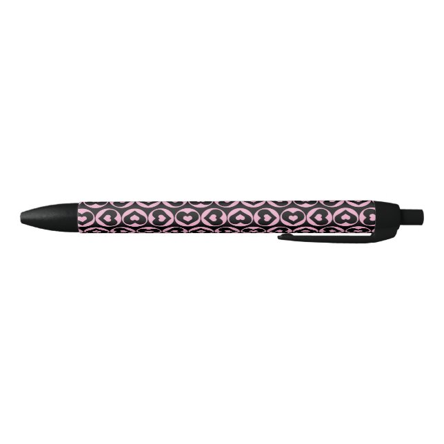 Pink Heart Pattern Love Graphic Bold Black Ink Pen (Bottom)