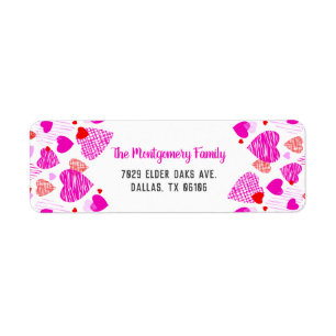Pink Heart Pattern Personalised Name Valentine Return Address Label