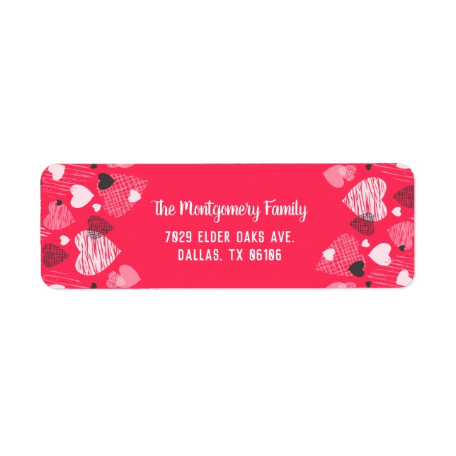 Pink Heart Pattern Personalised Valentine Return Address Label (Front)