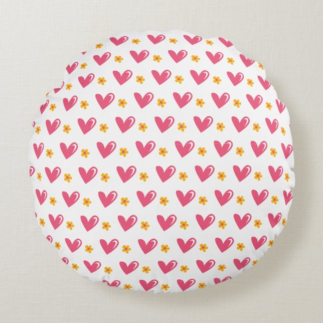 pink heart pattern round cushion (Front)