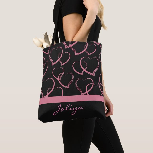  Pink Heart  Pattern Tote Bag (Close Up)