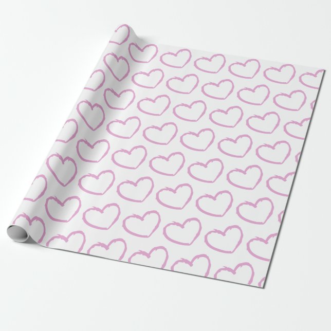 Pink Heart Pattern Valentines Day Gift Wrapping Paper (Unrolled)