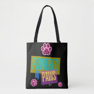 Pink Heart Paw Print "Powered by Paws" Design Tote Bag