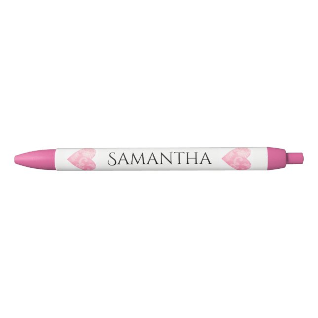 Pink Heart Pen, Customised Black Ink Pen (Front)
