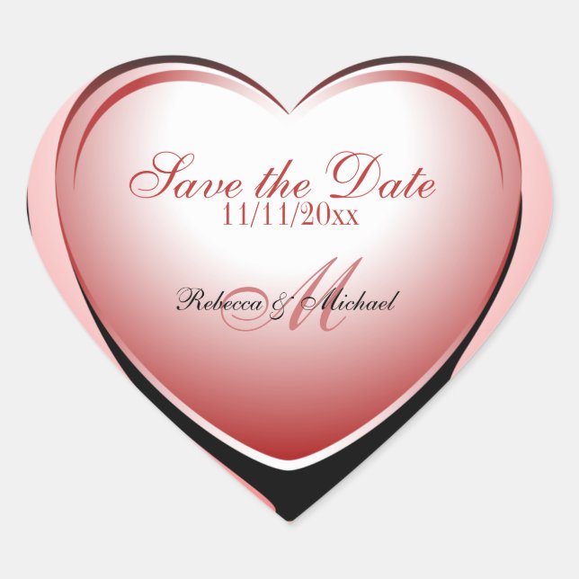 Pink Heart Pendant Save the Date Sticker (Front)