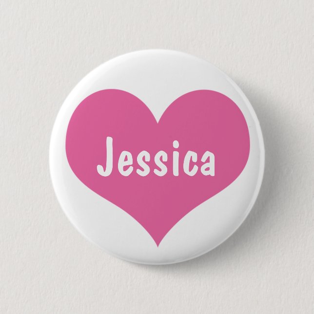 Pink Heart - Personalised Girly Name Button (Front)
