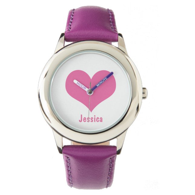 Pink Heart Personalised Kids Name Watch (Front)
